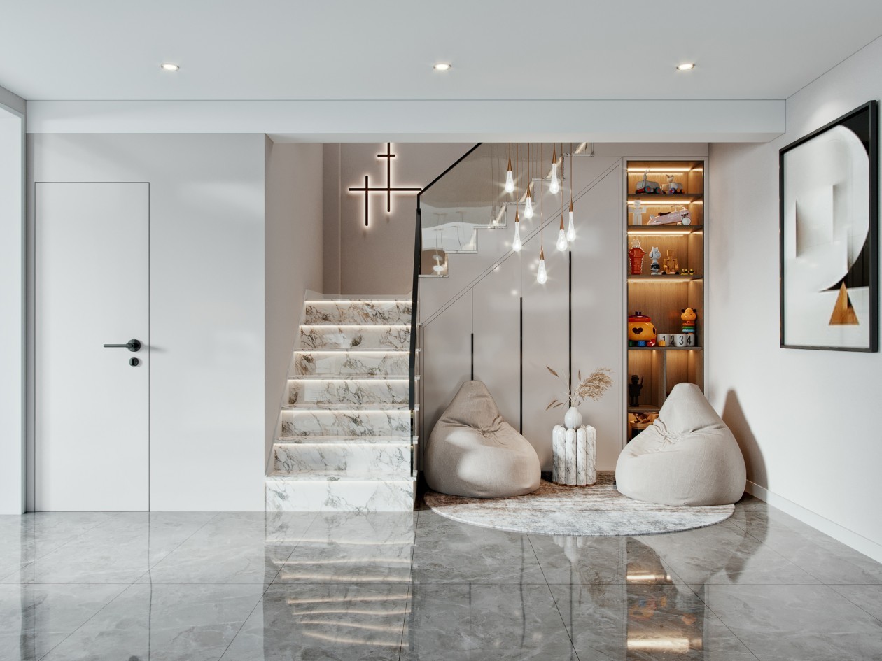 Under-stair cabinetry design rendering 2